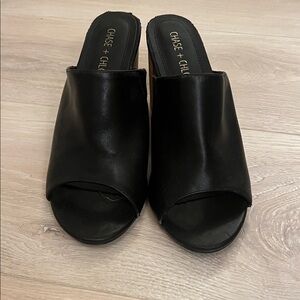 Chase + Chloe Black Open-Toe Mules
